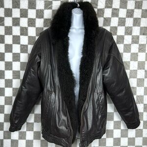 Reversible fur and leather coat Vintage Genuine fur black coat  L/Xl *note